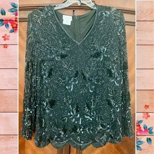 Stenay Woman Silk Beaded Sequin Top Black 2X